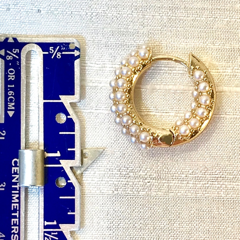 Zara Pearl Pavè Huggie Hoops - Picture 4 of 8